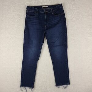 Levi's 721 Jeans Womens‎ 32 High Rise Skinny Ankle Fray Dark Wash Blue